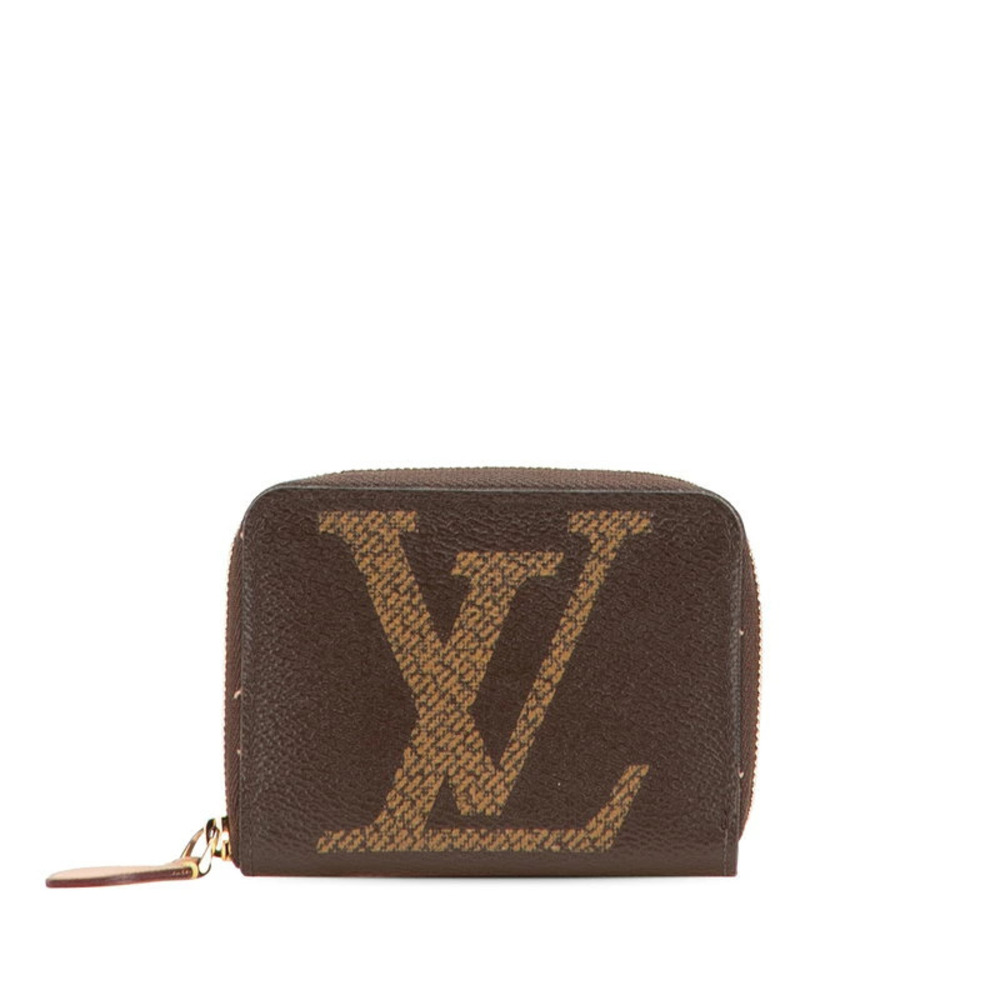 Louis Vuitton Monogram Giant Zippy Coin Case Brown Black Leather